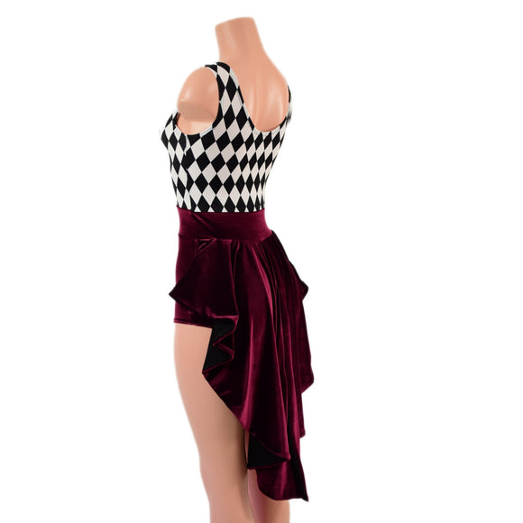 Burgundy Velvet and Diamond Print Tux Back Romper - Coquetry Clothing
