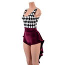 Burgundy Velvet and Diamond Print Tux Back Romper - Coquetry Clothing