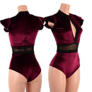 Burgundy Velvet Keyhole & Mesh Romper - Coquetry Clothing