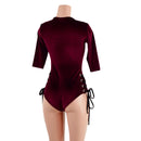 Burgundy Velvet Lace Up Romper - Coquetry Clothing