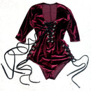 Burgundy Velvet Lace Up Romper - Coquetry Clothing