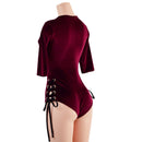Burgundy Velvet Lace Up Romper - Coquetry Clothing