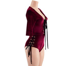 Burgundy Velvet Lace Up Romper - Coquetry Clothing