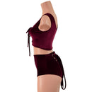 Burgundy Velvet Laceup Mini Crop and BACK laceup Siren Shorts Set - Coquetry Clothing