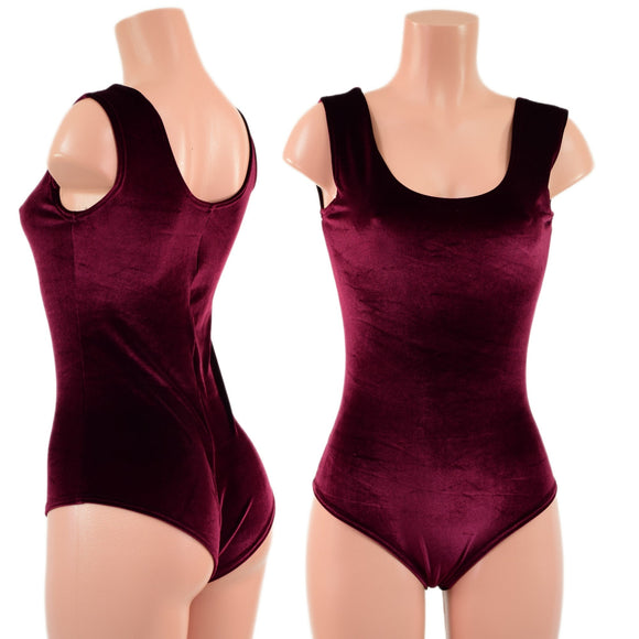 Burgundy Velvet Tank Style Romper with Siren Cut Leg - Coquetry Clothing