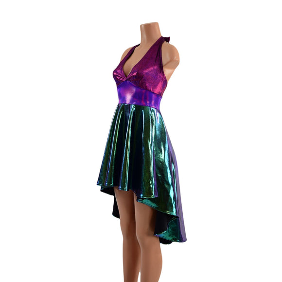 Color Blocked Hi Lo Halter Skater Dress - Coquetry Clothing