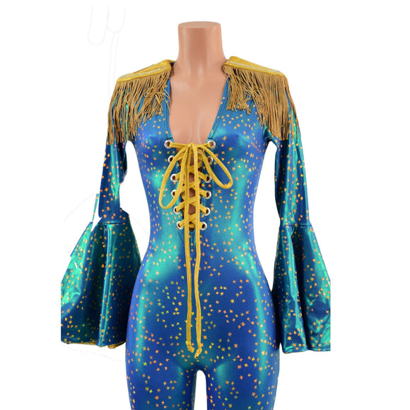 Laceup Stardust Catsuit with Epaulettes - Coquetry Clothing
