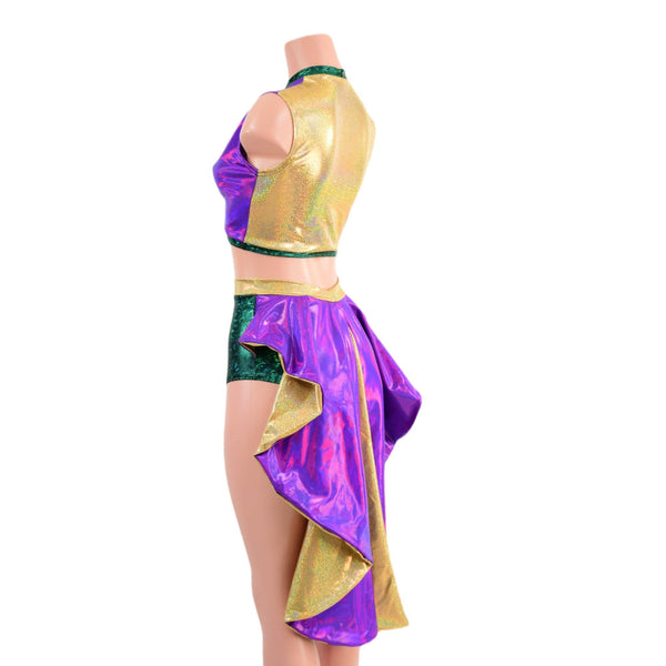 Mardi Gras 2PC Keyhole Top and Tux Back Siren Shorts Set - 5