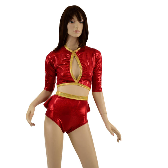 Red and Gold Ruffle Rump Shorts & Top Set - Coquetry Clothing