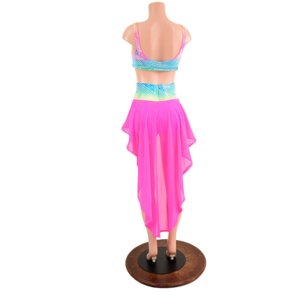 High Waist Shorts with Hi Lo Mesh Overskirt and Starlette Bralette Set - 6