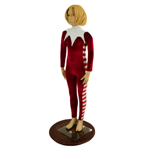 Childrens 2PC Elf Catsuit and Collar Set in Red Velvet - Coquetry Clothing
