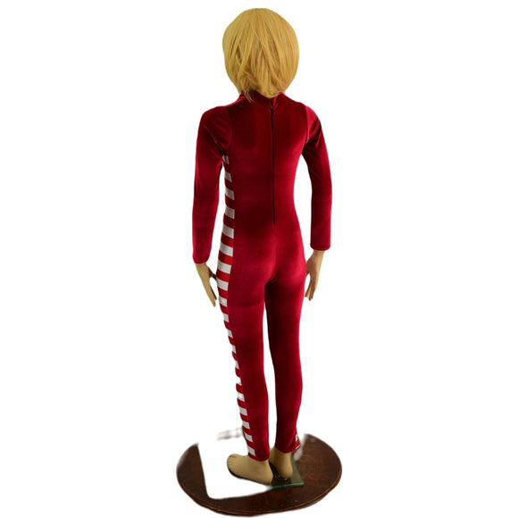 Childrens 2PC Elf Catsuit and Collar Set in Red Velvet - Coquetry Clothing