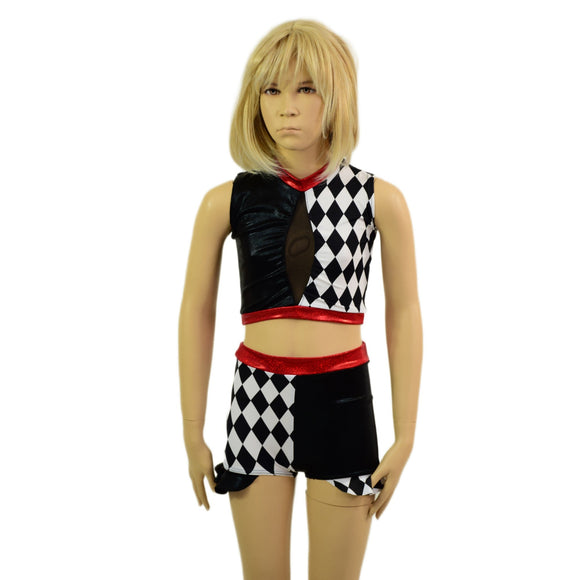 Childrens 2PC Inset Keyhole Top and Siren Shorts with Ruffled Hips - Coquetry Clothing