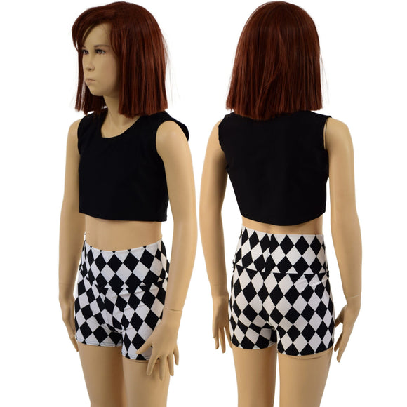 Childrens Black and White Diamond Print Shorts - Coquetry Clothing