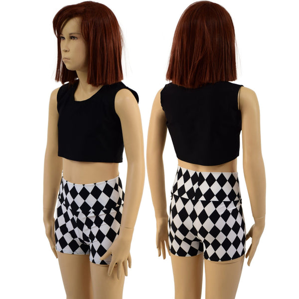 Childrens Black and White Diamond Print Shorts - 5