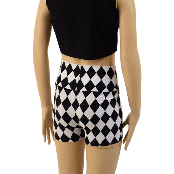 Childrens Black and White Diamond Print Shorts - 3