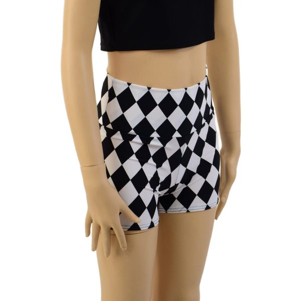 Childrens Black and White Diamond Print Shorts - 2