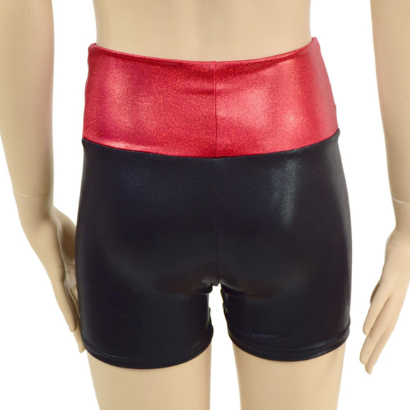 Childrens Black Mystique High Waist Shorts with Red Sparkly Jewel Waistband - Coquetry Clothing