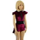Childrens Burgundy Velvet Romper with Inset Mesh Keyhole Neckline and Mini Tux Tails - Coquetry Clothing