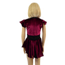 Childrens Burgundy Velvet Romper with Inset Mesh Keyhole Neckline and Mini Tux Tails - Coquetry Clothing