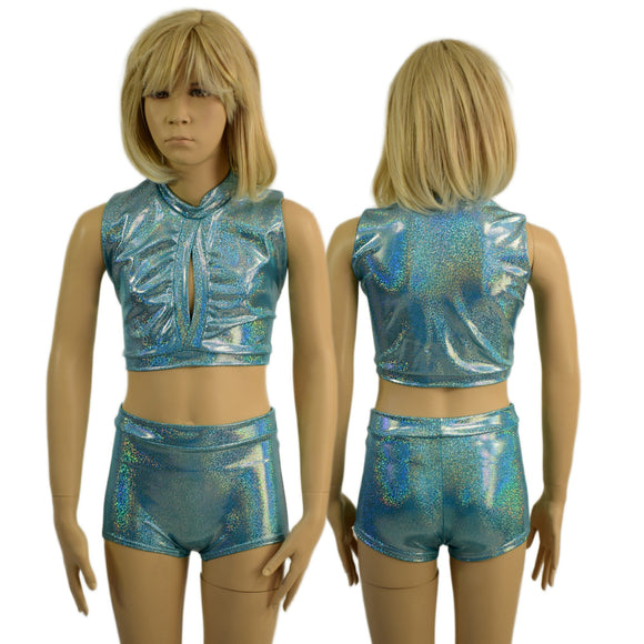 Childrens High Waist Brief Cut Shorts and Keyhole Top Set - Coquetry Clothing