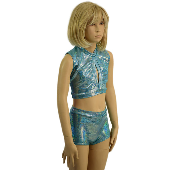 Childrens High Waist Brief Cut Shorts and Keyhole Top Set - Coquetry Clothing