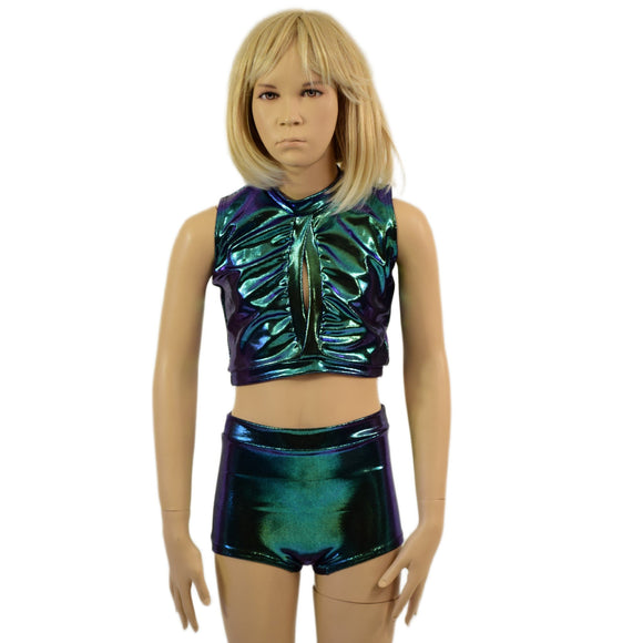 Childrens High Waist Brief Cut Shorts and Keyhole Top Set - Coquetry Clothing