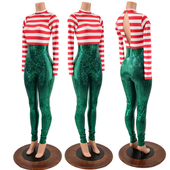 Christmas Elf Keyhole Back Catsuit - Coquetry Clothing