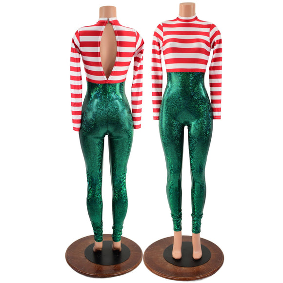 Christmas Elf Keyhole Back Catsuit - Coquetry Clothing
