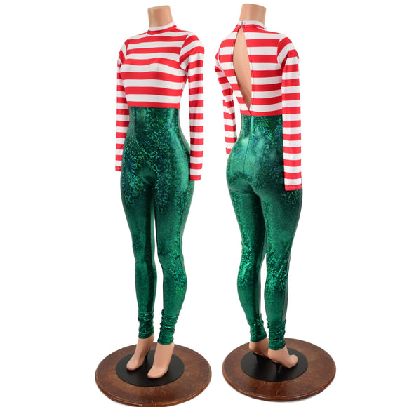 Christmas Elf Keyhole Back Catsuit - Coquetry Clothing