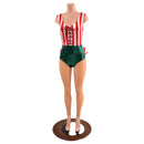 Christmas Elf Laceup Catsuit with Nude Mesh Legs - Coquetry Clothing