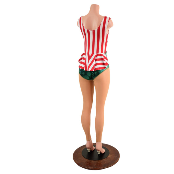 Christmas Elf Laceup Catsuit with Nude Mesh Legs - Coquetry Clothing