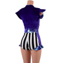 Circus Stripes and Purple Velvet Flip Sleeve Paneled Romper - Coquetry Clothing
