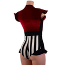 Circus Stripes and Red Velvet Flip Sleeve Paneled Romper - Coquetry Clothing