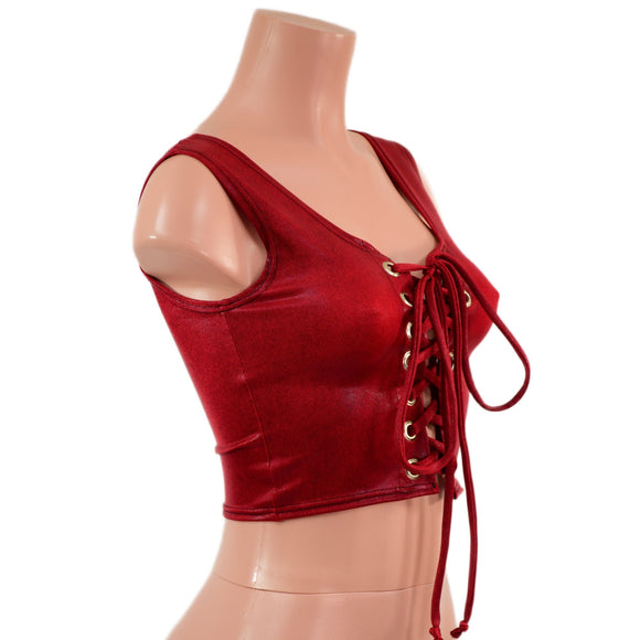 Coagulant Red Laceup Crop Tank - Coquetry Clothing