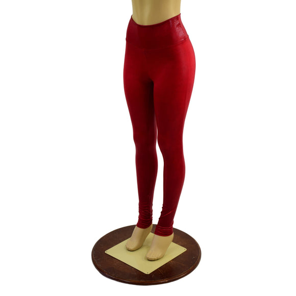 Coagulant Red Metallic High Waist Leggings - Coquetry Clothing