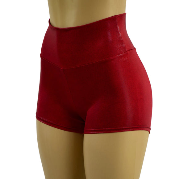 Coagulant Red Metallic High Waist Shorts - Coquetry Clothing
