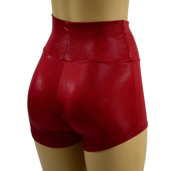 Coagulant Red Metallic High Waist Shorts - Coquetry Clothing