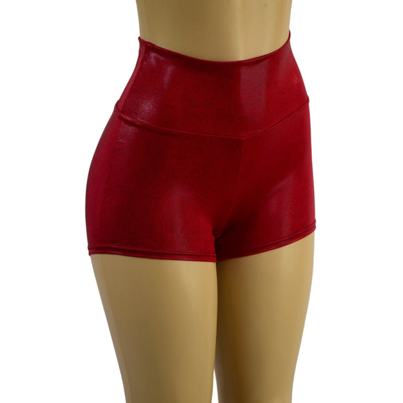 Coagulant Red Metallic High Waist Shorts - Coquetry Clothing
