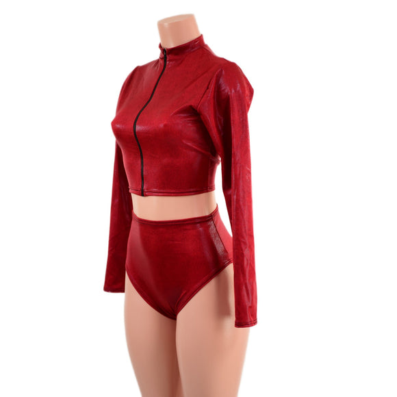 Coagulant Zippered Crop Top and Brazilian Siren Shorts Set - Coquetry Clothing