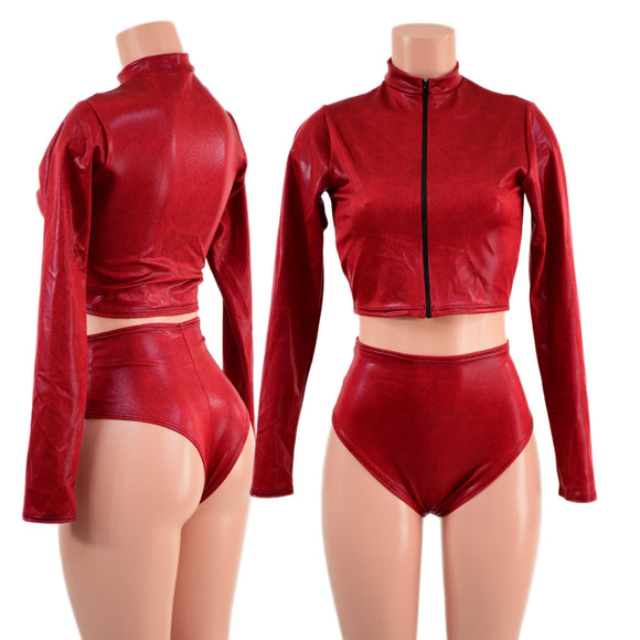 Coagulant Zippered Crop Top and Brazilian Siren Shorts Set - Coquetry Clothing