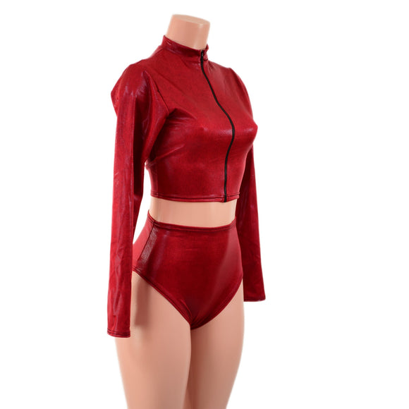 Coagulant Zippered Crop Top and Brazilian Siren Shorts Set - Coquetry Clothing