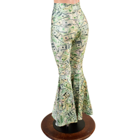 Cold Cash Print High Waist Bell Bottom Flares - Coquetry Clothing