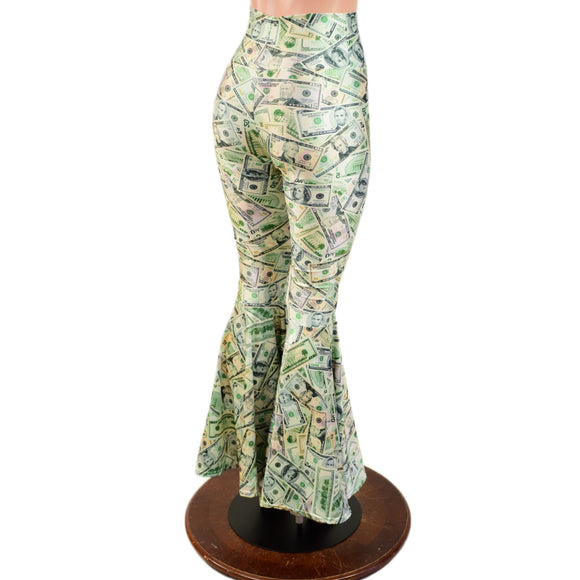 Cold Cash Print High Waist Bell Bottom Flares - Coquetry Clothing