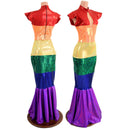 Color Blocked Rainbow Gown with Keyhole and Fishtail Hemline - Coquetry Clothing