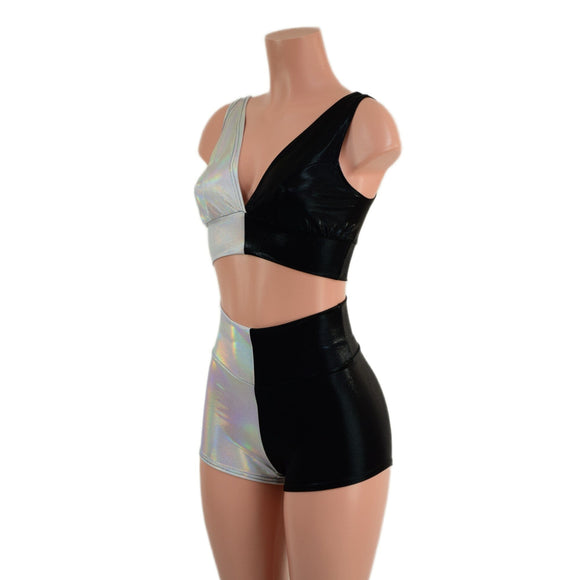 Color Split High Waist Shorts and Starlette Bralette Set - Coquetry Clothing