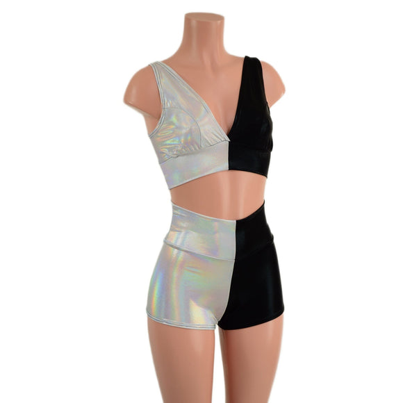 Color Split High Waist Shorts and Starlette Bralette Set - Coquetry Clothing