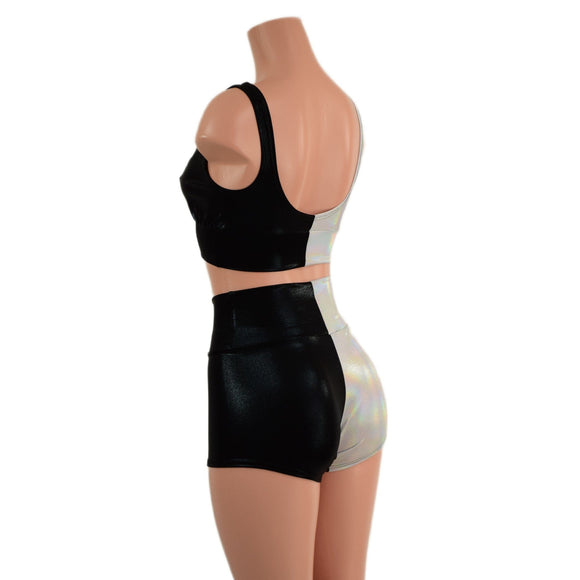 Color Split High Waist Shorts and Starlette Bralette Set - Coquetry Clothing
