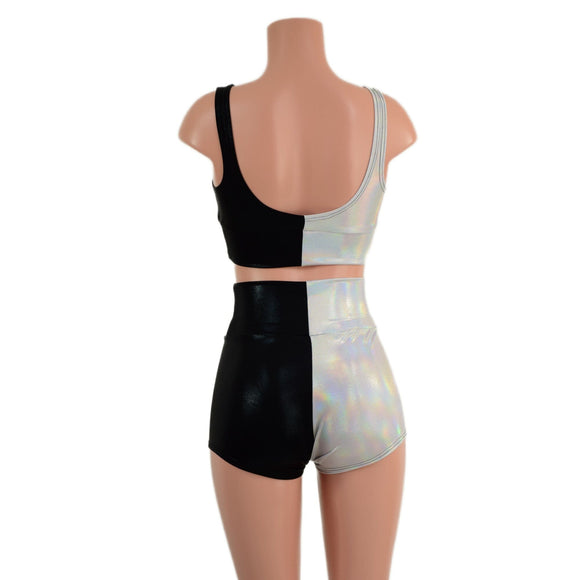 Color Split High Waist Shorts and Starlette Bralette Set - Coquetry Clothing