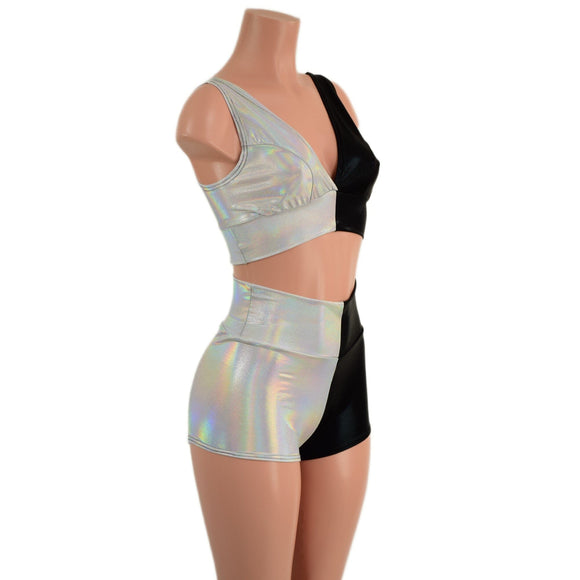 Color Split High Waist Shorts and Starlette Bralette Set - Coquetry Clothing